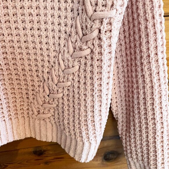 No Boundaries Pink Crochet Knit Pullover Sweater Shirt Size Large - Picture 2 of 6